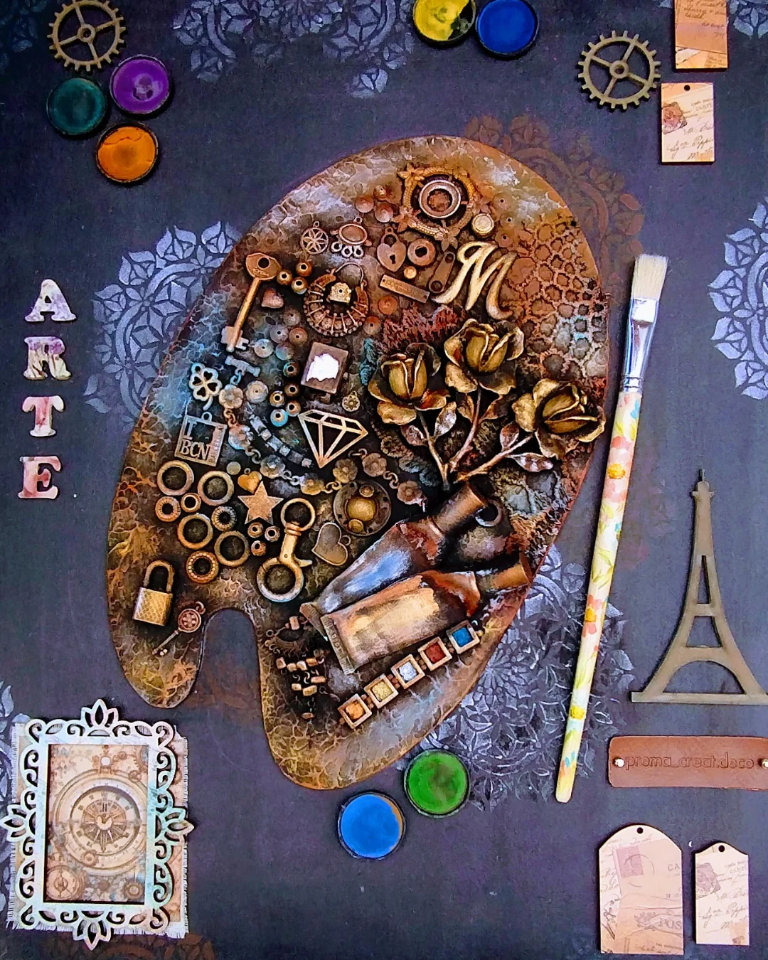 Collage de herramientas de arte para mix media
